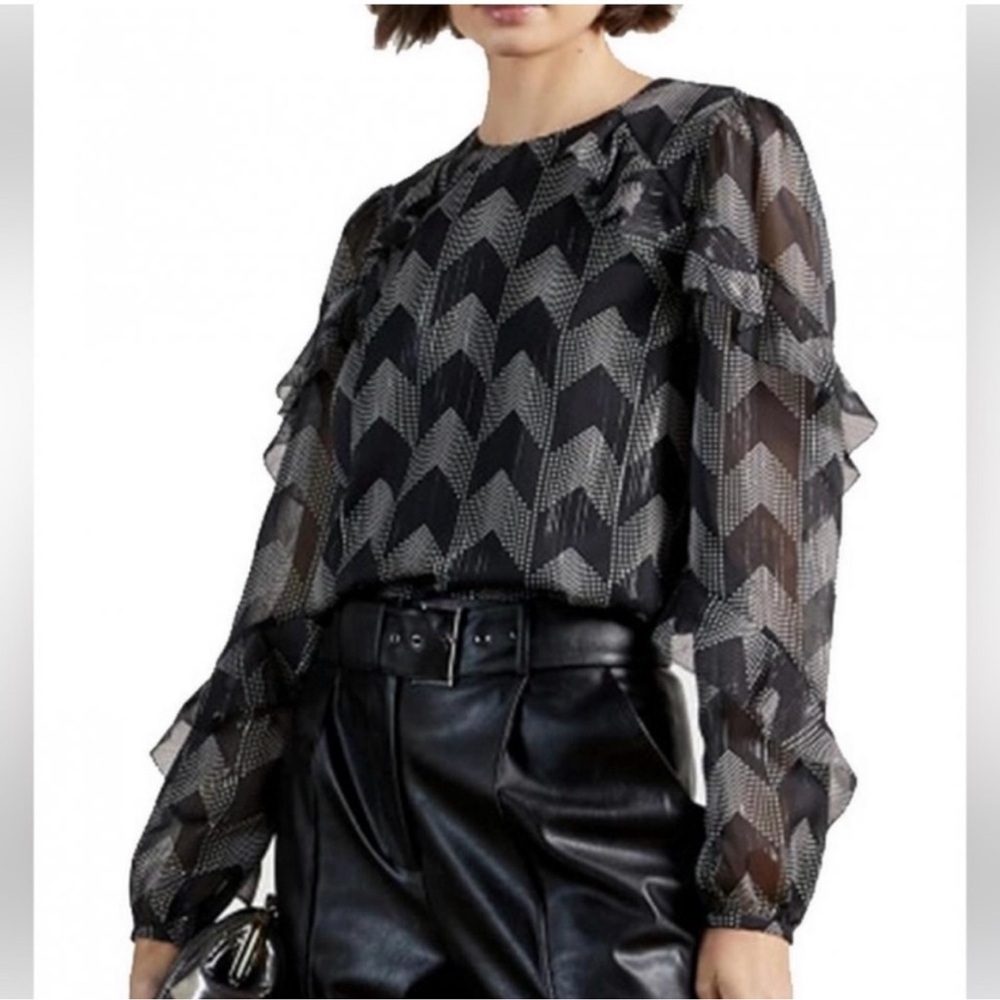 Ted Baker Black and Gray Chevron Blouse
